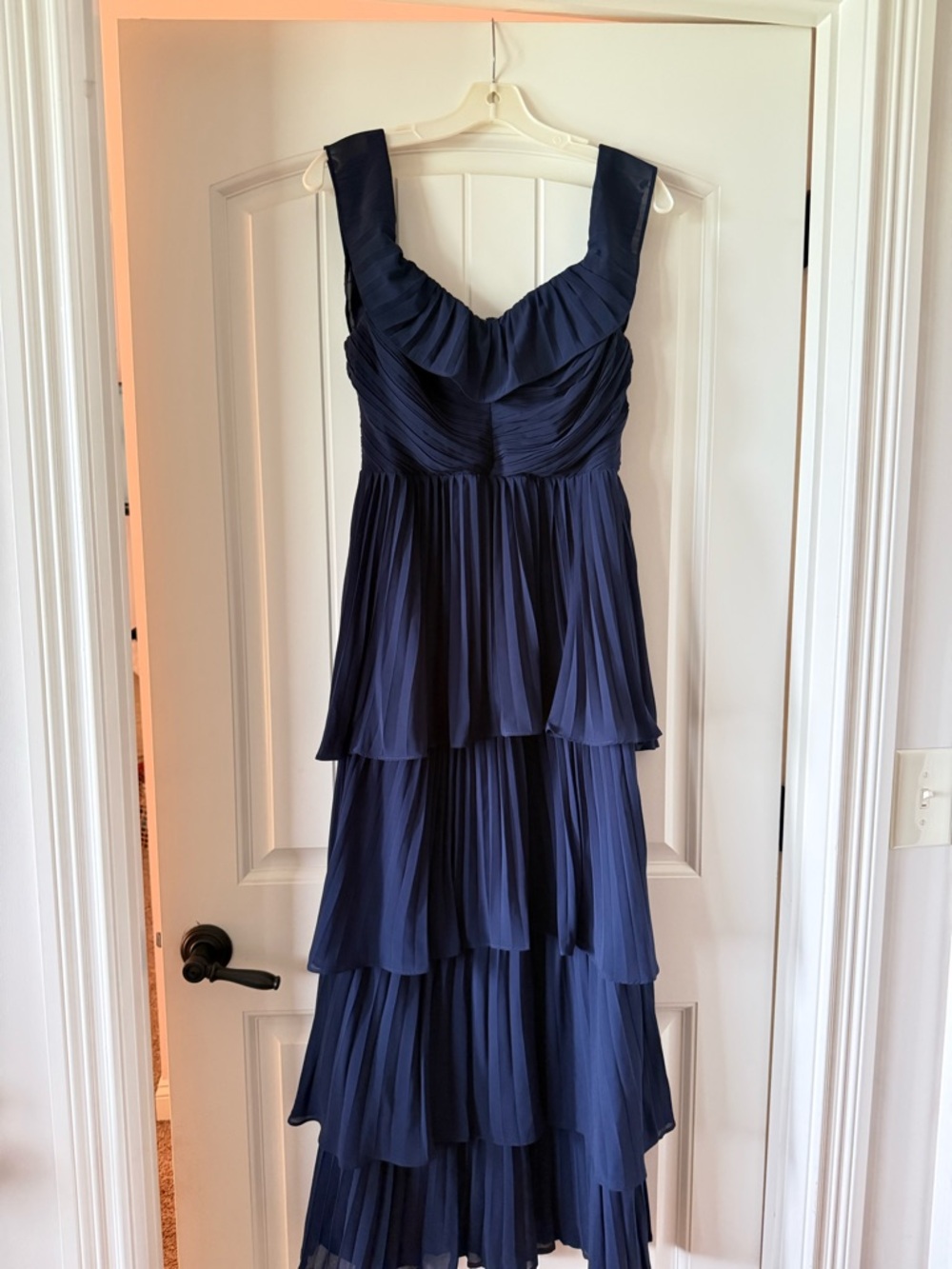Always Remarkable Navy Pleated Off-the-Shoulder Maxi Dress